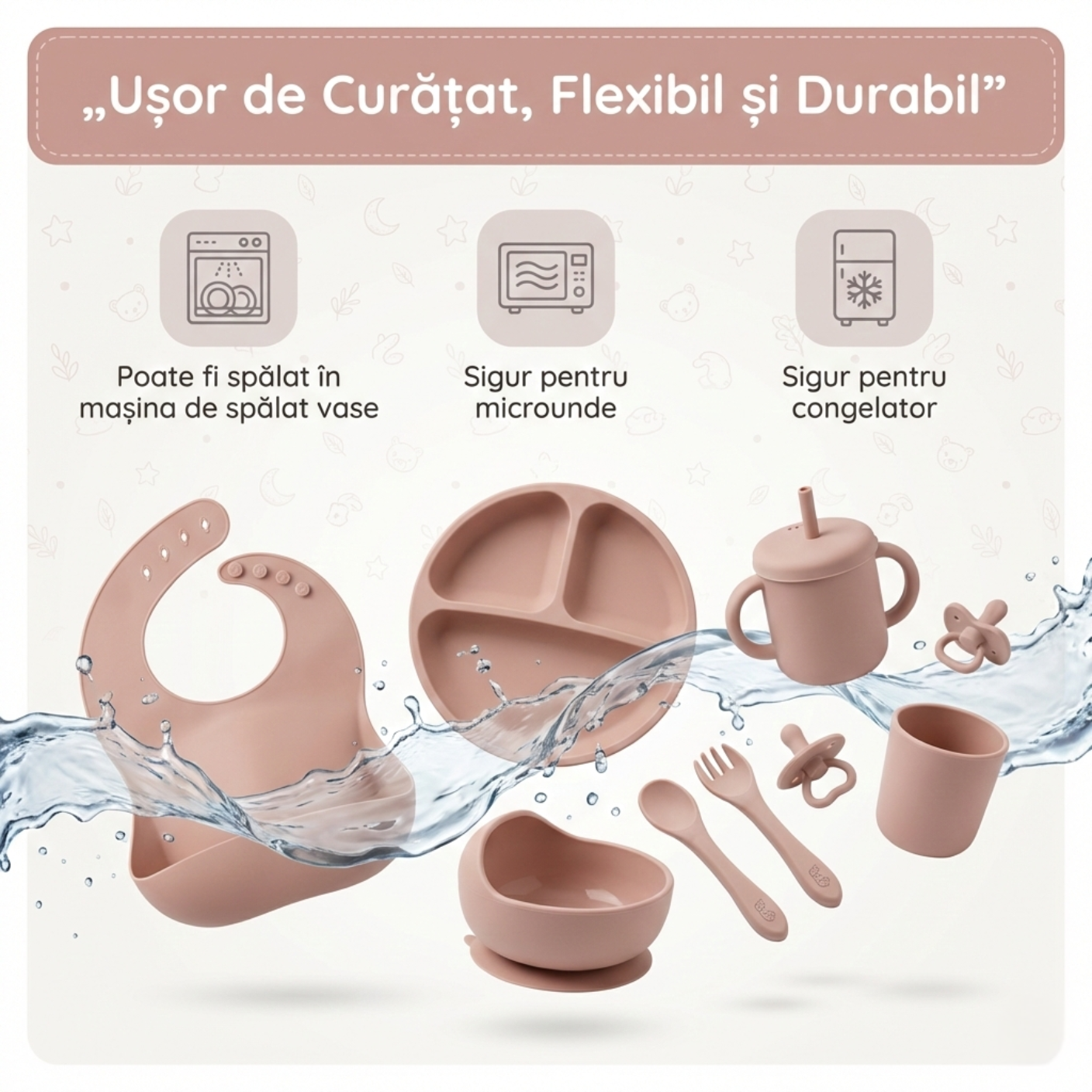 PrietenBebe – Set Hranire Bebelusi Silicon (8 piese)