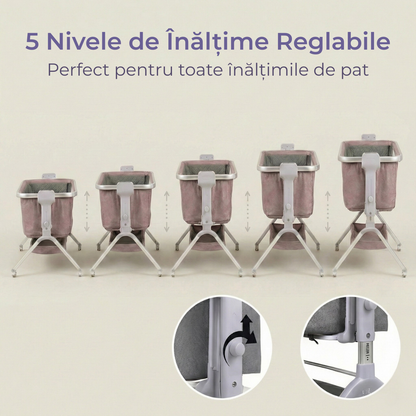 PrietenBebe - Patut Co-Sleeper Reglabil cu Functie de Leagan Electric și Carusel Muzical 3-în-1