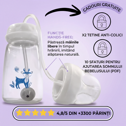 Biberon Hands-Free cu Tetină Anti-Colici și Bilă Gravitațională PrietenBebe