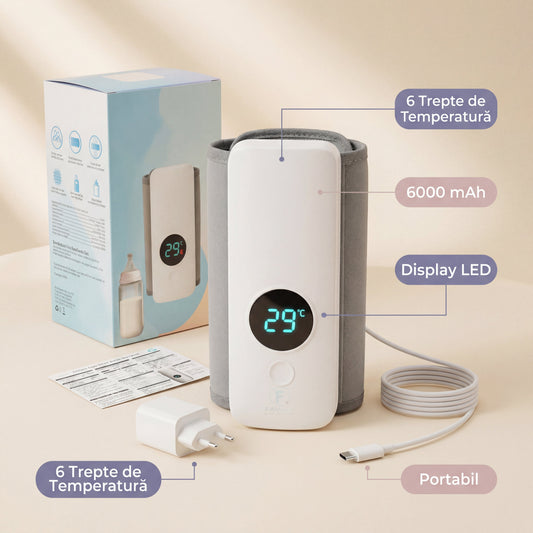 Incalzitor portabil biberoane cu accesorii incluse - display LCD și baterie 6000mAh