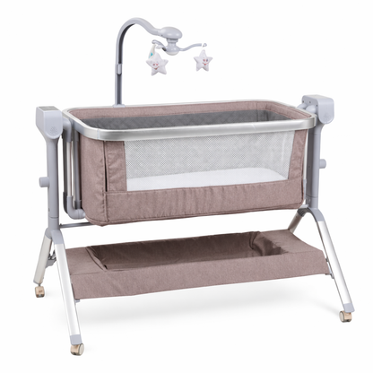 PrietenBebe - Patut Co-Sleeper Reglabil cu Functie de Leagan Electric și Carusel Muzical 3-în-1