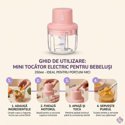 Mini Blender Electric Portabil pentru Mesele Bebelușului, 250 ml - 3