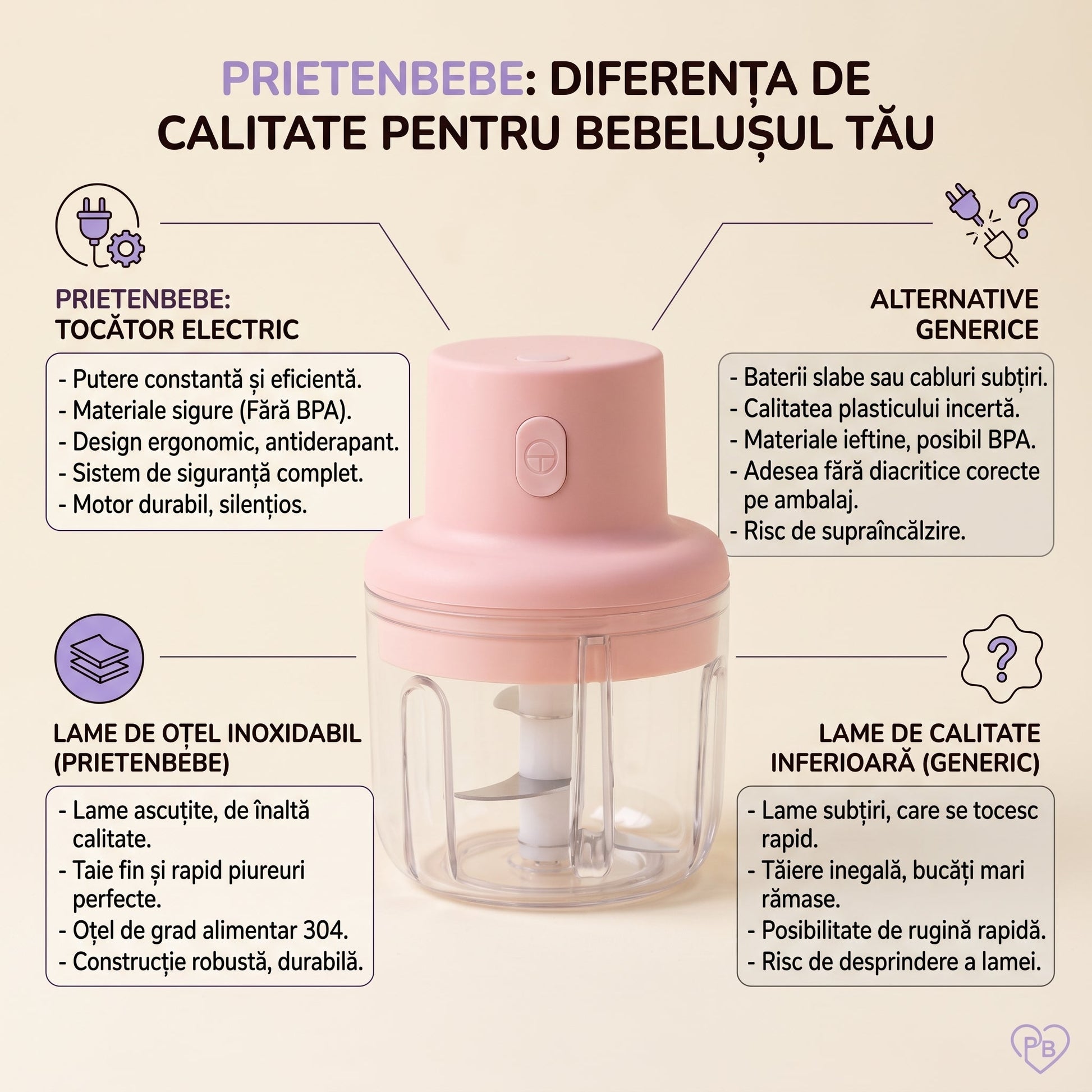 Mini Blender Electric Portabil pentru Mesele Bebelușului, 250 ml - 4