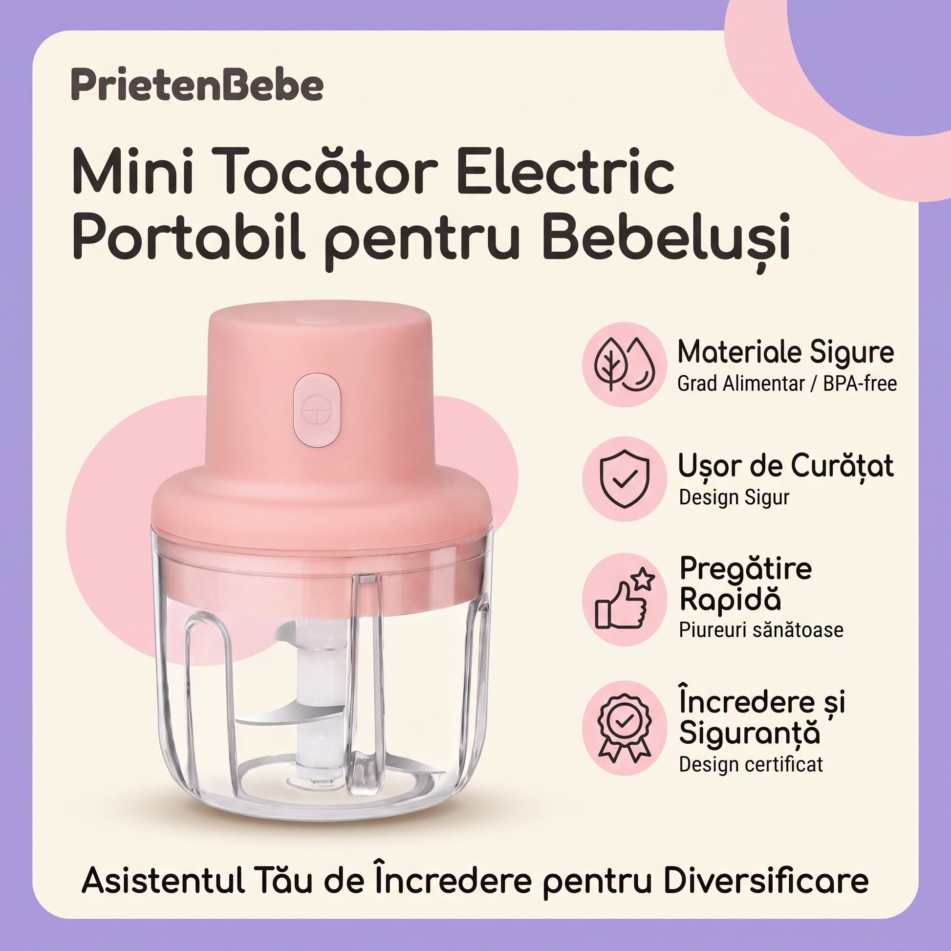 Mini Blender Electric Portabil pentru Mesele Bebelușului, 250 ml - 6
