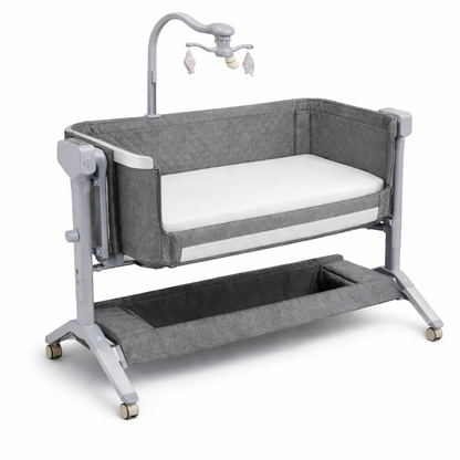 PrietenBebe - Patut Co-Sleeper Reglabil cu Functie de Leagan Electric și Carusel Muzical 3-în-1