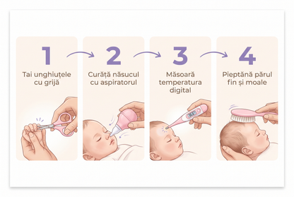 Set Îngrijire Bebeluș 10 Piese – Unghieră, Termometru, Aspirator Nazal | Trusă Completă Nou-Născuți
